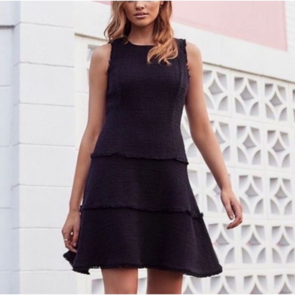 LIKELY Black Tweed Tiered Fit and Flare Dress Sz 10